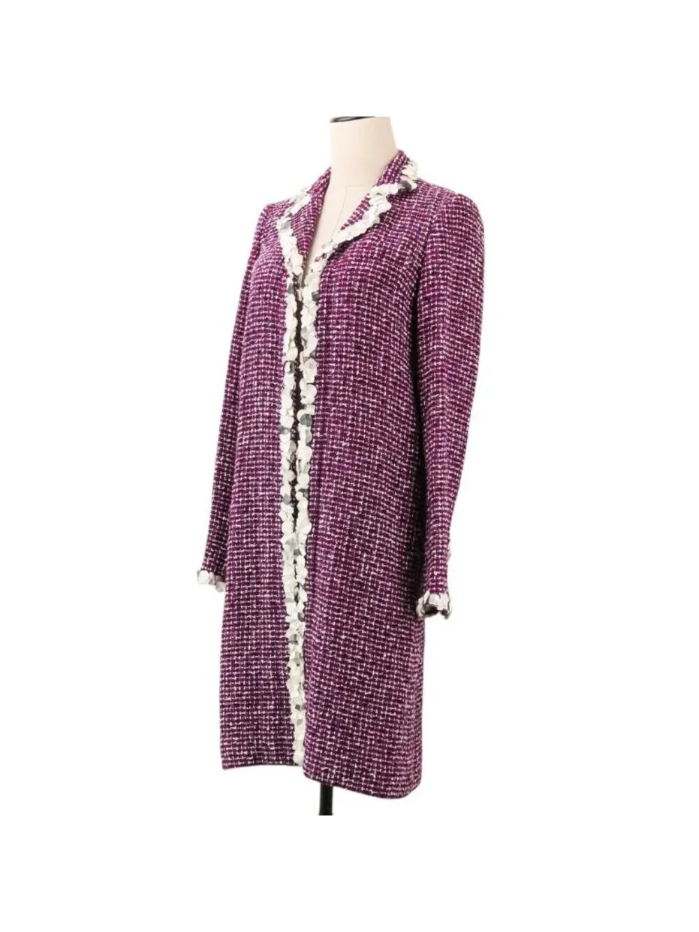 Chanel Sequin Trim Tweed Coat 34 Purple